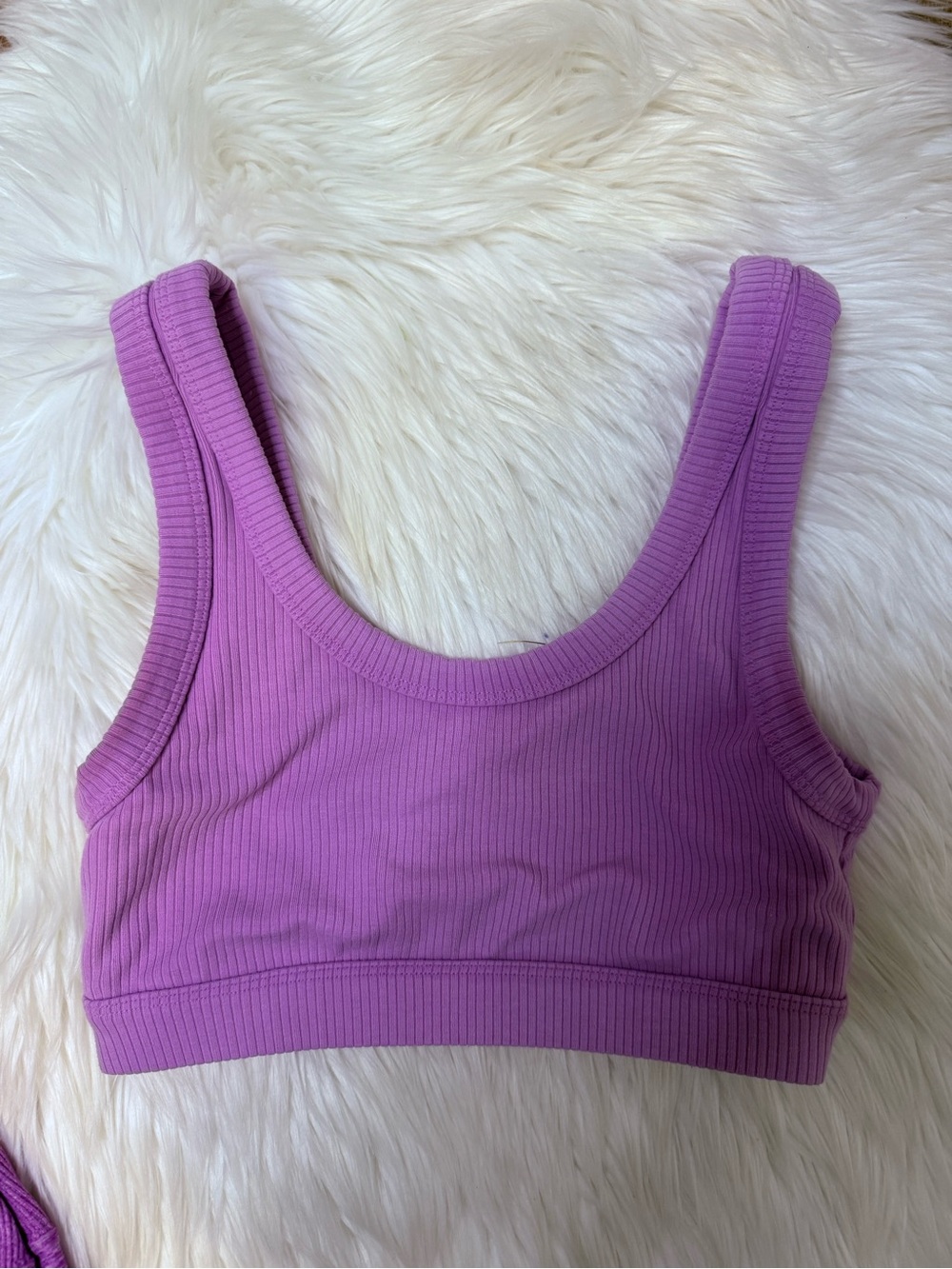 ALO Yoga Lavender Pink Ribbed Sports Bra & Heathered Leggings Set - Size Small - Picture 2 of 8